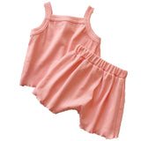 2PCS/Set Comfortable Sleeveless Tops+Pant Kids Clothes Solid Colors Boy Clothing Set Toddler Boy Girls Vest Child Pajama Summer