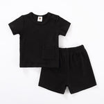Bay clothes 2pcs set ribbed kids clothes baby boy clothes girls clothes round neck shorts two colors patches with pocket t shirt