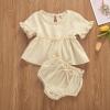 6 Colors Summr Toddler Newborn Baby Girls Cotton Linen Clothes Ruffles Short Sleeve T Shirts+Shorts 2pcs Infant Clothing Outfits