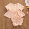 6 Colors Summr Toddler Newborn Baby Girls Cotton Linen Clothes Ruffles Short Sleeve T Shirts+Shorts 2pcs Infant Clothing Outfits