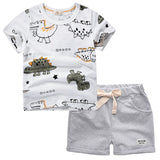 BINIDUCKLING  Summer Toddler Boys Clothes Set Cartoon Dinosaur Printed Cotton T-Shirt Shorts Child Outfits Kids Clothing