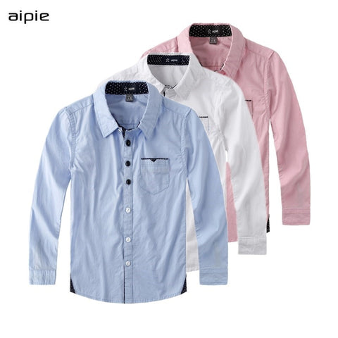 Children Shirts Cotton 100% Solid Color Full-sleeved Kids Boy's Shirts Clothing For 4-12 Years Wear