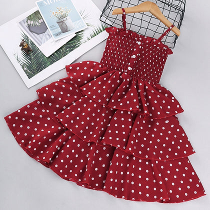 Charming Polka-Dot Summer Dress: Sleeveless Suspender Dress for Girls (3-12Y)