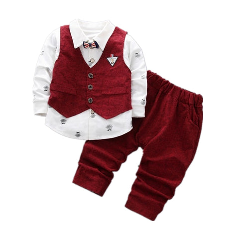 Children Fashion Clothing Spring Autumn Baby Boys Girls Gentleman Vest Shirt Pants 3pcs/sets Kids Infant Cotton Casual Tracksuit